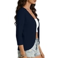 thumbnail image 4 of Women's Lightweight 3/4 Sleeve Bolero Shrug Open Front Cardigan Curved Hem Soft Stretch Cover Up for Evening Dress Wedding Guest, Navy, M, 4 of 10