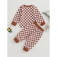 thumbnail image 4 of Bagilaanoe 2PCS Toddler Baby Boy Long Pants Set Checkerboard Print Long Sleeve Sweatshirt Pullover Tops + Drawstring Sweatpants 6M 12M 18M 24M 3T Kids Casual Sweatsuits, 4 of 9