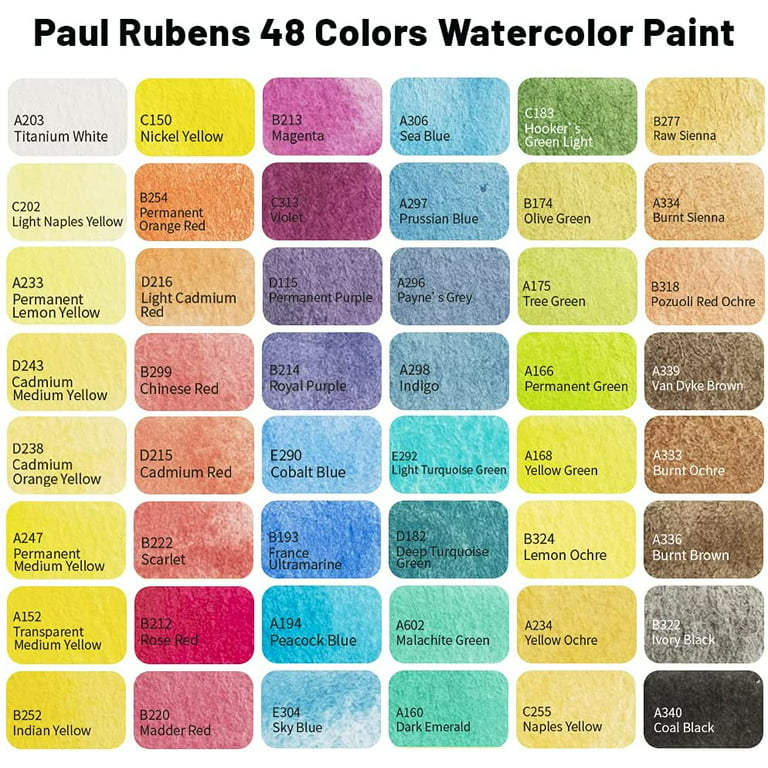 Paul Rubens Watercolor Paint Artist Grade, 48 Colors Watercolor Paints Set  Solid Cakes with Palette and Watercolor Journal 100% Cotton Hot Press For