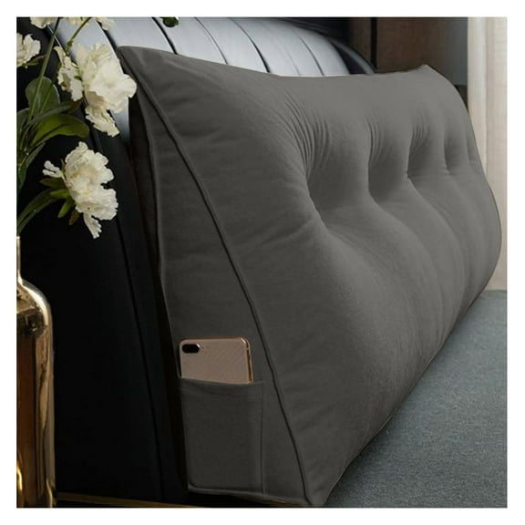 Reading Pillow Triangle Cushion with Arms - 150x50x20cm Backrest Support for Bed, Sofa, Couch - Large Wedge Pillow for Reading, Gaming, Relaxing - Grey