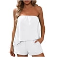 thumbnail image 2 of CQONEPT Women Summer 2 Piece Outfits Sleeveless Asymmetrical Shorts Top Set Casual Set Strapless Soft Outfits with Pockets White M, 2 of 6