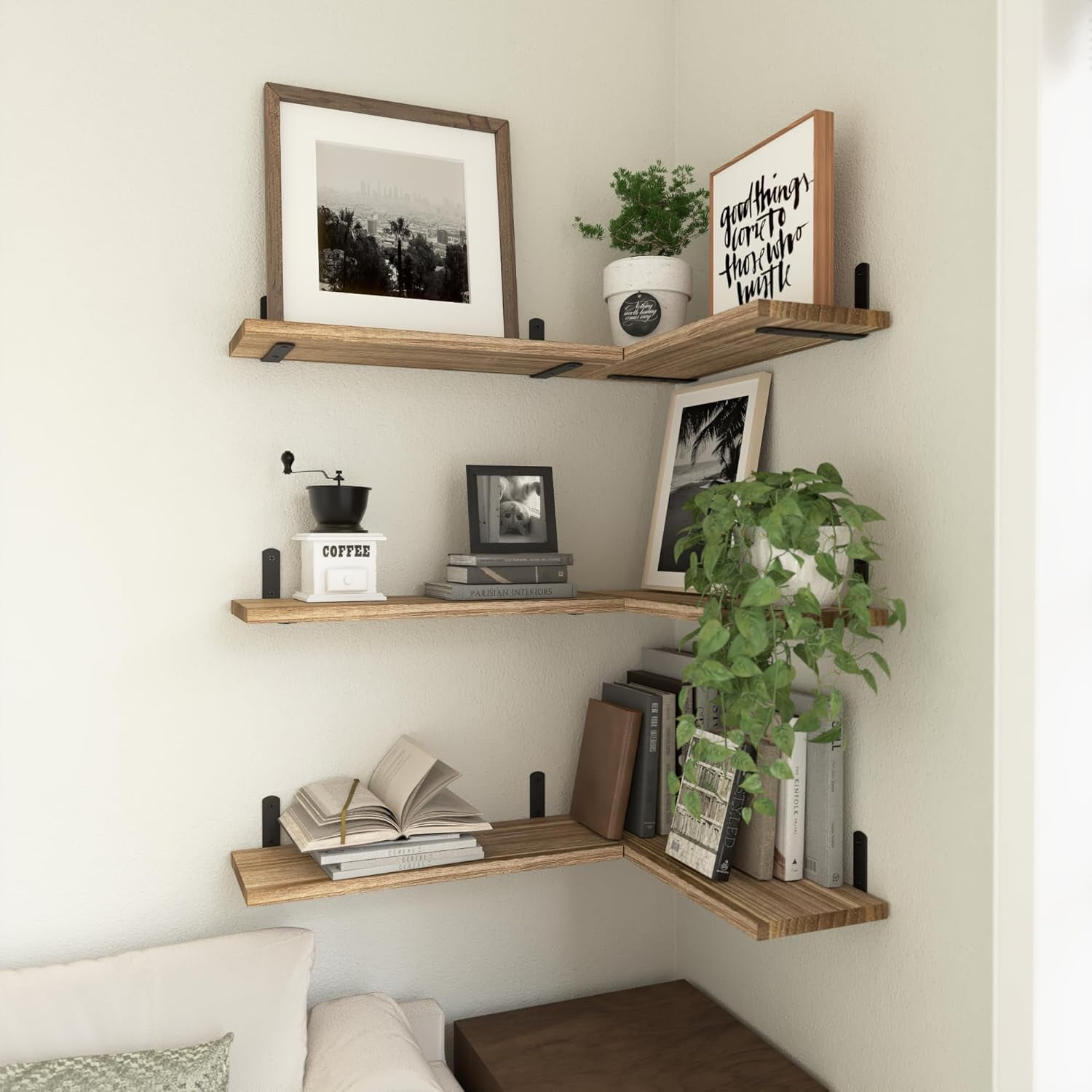 LSFA Wood Floating Shelf Set of 6, Farmhouse Wall Decor for Bedroom Bathroom Living Room Book Storage