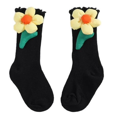 

Fsqjgq Baby Boy Sicks Flower Decoration Winter Warm Long Socks for Toddlers Boys Girls Children Kids Socks Princess Socks Floor Socks Baby Noise Socks Cotton Black L