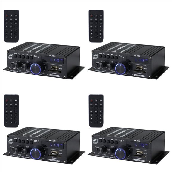 4X Amplificador de Potencia Ak380 800W 12V Bluetooth Estéreo Hogar Coche BASS Amplificador de Audio Reproductor de Música Altavoz de Coche Clase D FM USB/SD