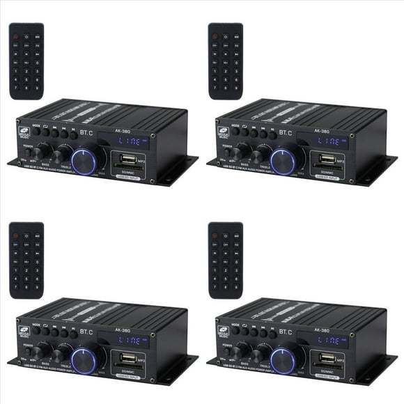 4X Amplificador de Potencia Ak380 800W 12V Bluetooth Estéreo Hogar Coche BASS Amplificador de Audio Reproductor de Música Altavoz de Coche Clase D FM USB/SD