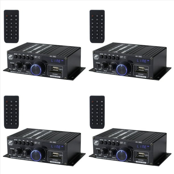 4X Amplificador de Potencia Ak380 800W 12V Bluetooth Estéreo Hogar Coche BASS Amplificador de Audio Reproductor de Música Altavoz de Coche Clase D FM USB/SD
