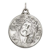 925 Sterling Silver Solid Satin Back Oxidized Engravable (back only) Religious Faith Inspiration Jesus Medal Charm 36x28