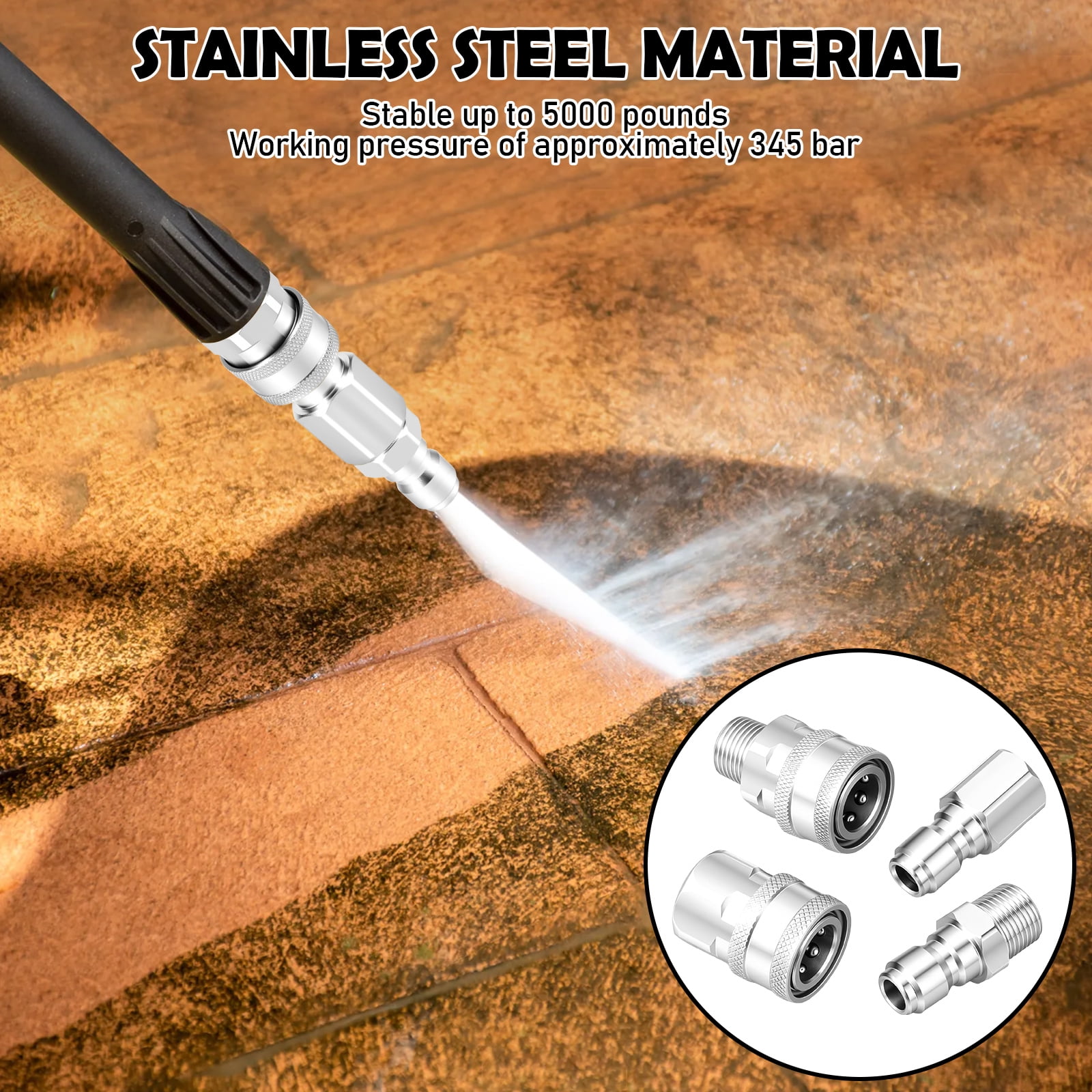 8 Pcs Pressure Washer Quick Connect Kit, 3/8 Inch NPT Stainless Steel Adapter Set, 5000 PSI High Pressure Fittings with Male/Female Threaded Plugs & Sockets, Leak-Free Design for Hose & Pump