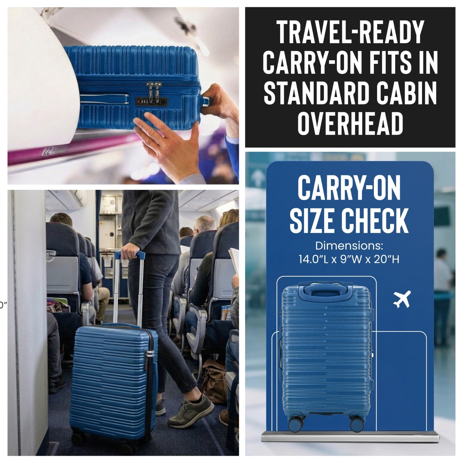 Expandable 20-inch Carry-On Hardside Luggage with 360° Spinner Wheels and Combination Lock, Bliss Blue
