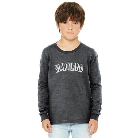 Daxton Youth Long Sleeve Maryland Basic Tshirt - Heather Charcoal White Large