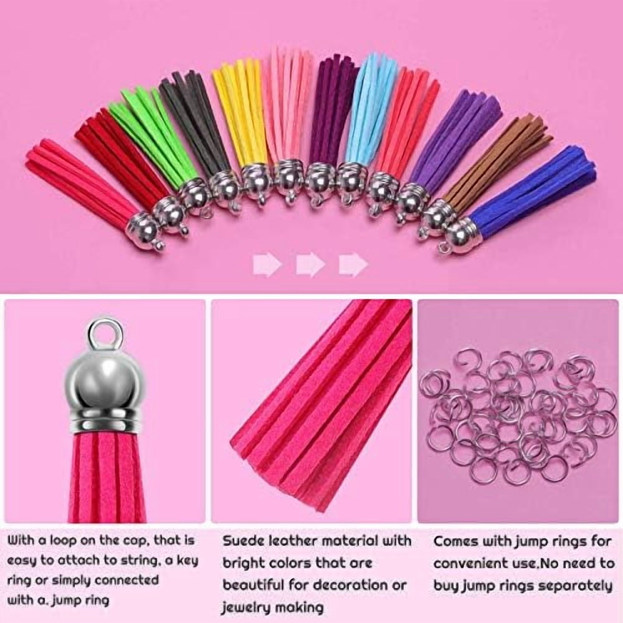 Jointown Tassels for Jewelry Making, 50pcs Leather Tassel Keychain Charms Bulk with 50pcs Jump Rings for Jewelry Making, Bracelets, Acrylic Key Chain Blanks and Craft Supplies