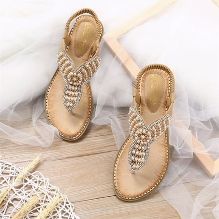 

VKEKIEO Toe Ring Beach Sandals For Women Flat Heel Thick Beige