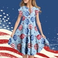 thumbnail image 3 of Mitankcoo 4th of July Dresses for Girls Fashion Print Crew Neck Flutter Sleeve A-Line Dress Daily Casual 6-15Y, 3 of 6