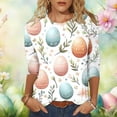 thumbnail image 2 of LangJing Womens Easter 3/4 Sleeve Crew Neck T-Shirts Cute Bunny Eggs Printed Tees Shirt Plus Size Loose Fit Pullover White XL, 2 of 6