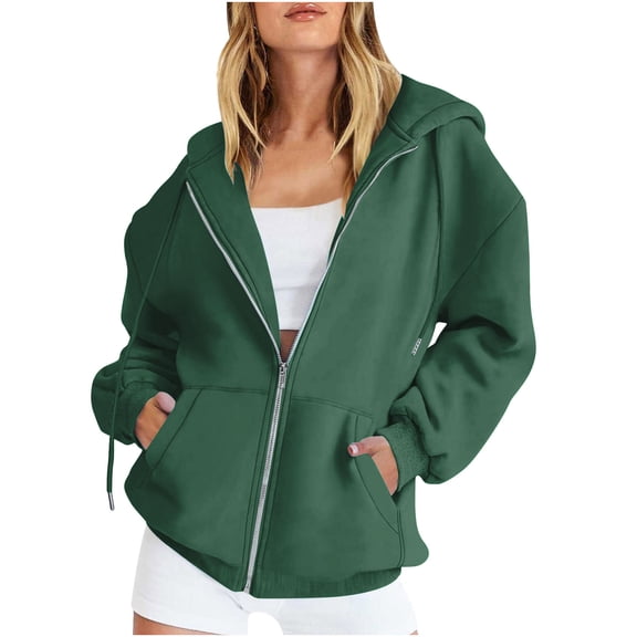 AGWOLF Long Hoodies for Women Oversized Full Zip Up Sweatshirts Casual Long Sleeve Solid Jacket Coat Fall Winter Business Tops