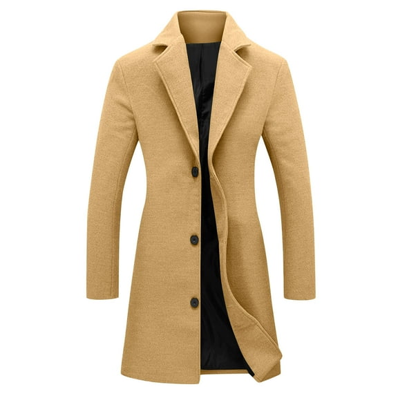 YUGYXL Women's Peacoat Long Single-breast Faux Wool Jacket Fall Winter Clothes Classic Trench Coats Notch Lapel Pea Coat Yellow XXL