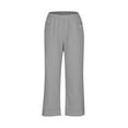 thumbnail image 4 of ShomPort Cotton Linen Pants for Women Wide Leg Elastic Waisted Casual Summer Trousers Loose Comfy ted Lounge Pants (Gray 16), 4 of 6