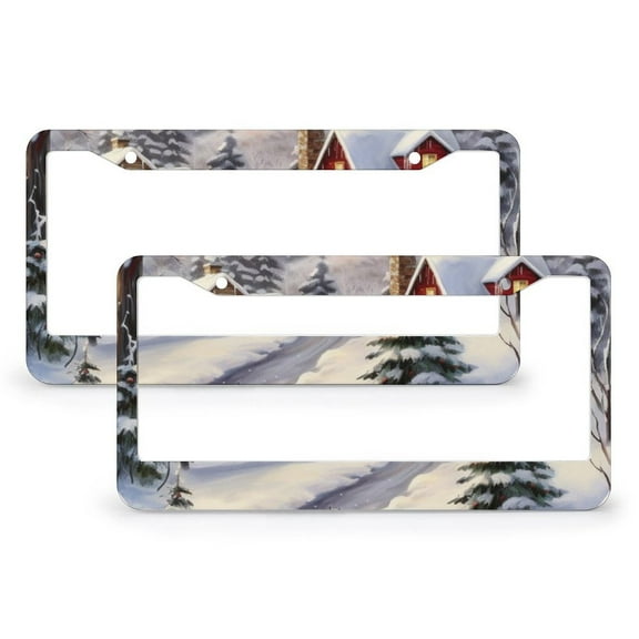 License Plate Frames Farm Red American Farmhouse Car Accessories 2 PCS Winter Holiday Aluminum License Plate Cover for Us Standard Vehicles