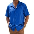 thumbnail image 3 of TAGOLD Mens Summer Short Sleeve Turndown collar Blouse & Shirt Solid Color Full Placket Button Casual Top, 3 of 5