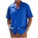 thumbnail image 2 of Blusa y camisa de manga corta con cuello vuelto para hombre, cárdigan informal de botones a la moda de color liso, blusa de manga corta con cuello vuelto, blusas de poliéster para hombre, 2 of 6