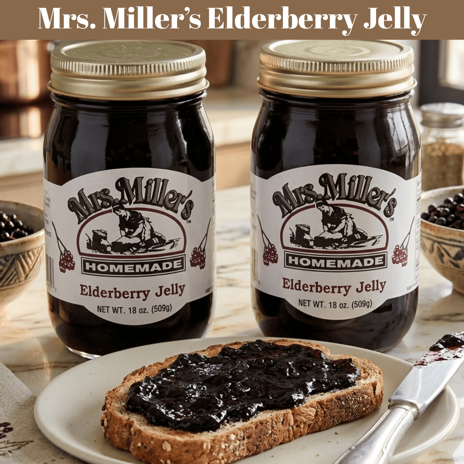 Mrs. Miller's Elderberry Jelly Homemade Amish Pack of 2 20 oz