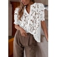thumbnail image 4 of Blusa PRETTYGARDEN de encaje para mujer, manga corta, color blanco, talla M, 4 of 6