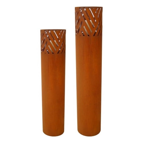 Lantern Column, Set of 2, Decorative Column for Garden in Rust Industrial Design, Lantern for Outdoor and Indoor, Lantern Including Candles, Oriental, 37 1/2  29 1/2 in