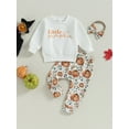 thumbnail image 2 of Infant Baby Girls Clothes Little Pumpkin Sweatshirt Tops Flower Pants Set Headband Halloween Holiday Fall Outfits, 2 of 8