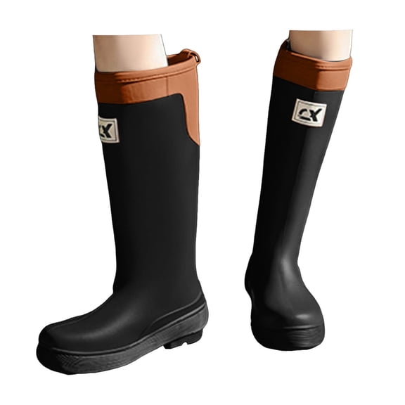 IUJSOY Women Rain Boots Black Waterproof Mid Calf Lightweight Cute Booties Fashion Work Garden Shoes