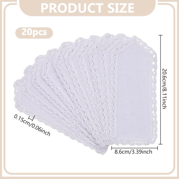 20 Pcs Blank Cotton Cross Stitch Bookmarks White Sewing Tape Edge Lace Cross Stitch Book Marks Set for DIY Beginner Book Lovers Embroidery Handmade Accessories