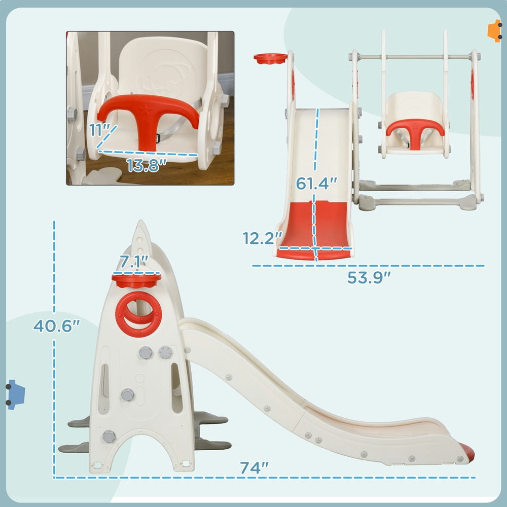Kadyn Kids Slide, Toddler Swing Set, 4 in 1 Toddler Playground for Kids 1-3 Years Old, Indoor Toddler Playset, Red
