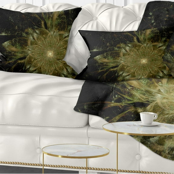 Designart Light Brown Symmetrical Fractal Flower - Floral Throw Pillow - 12x20