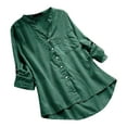 thumbnail image 1 of Pompotops Women's Casual V-Neck Short Sleeve Buttons Tees Solid Loose Shirt Tops, 1 of 3