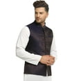 thumbnail image 4 of Men Designers Navy Blue & Gold Nehru Jacket Indian Traditional Bollywood Style Brocade Woven Embellishe, Size: 52, 4 of 6