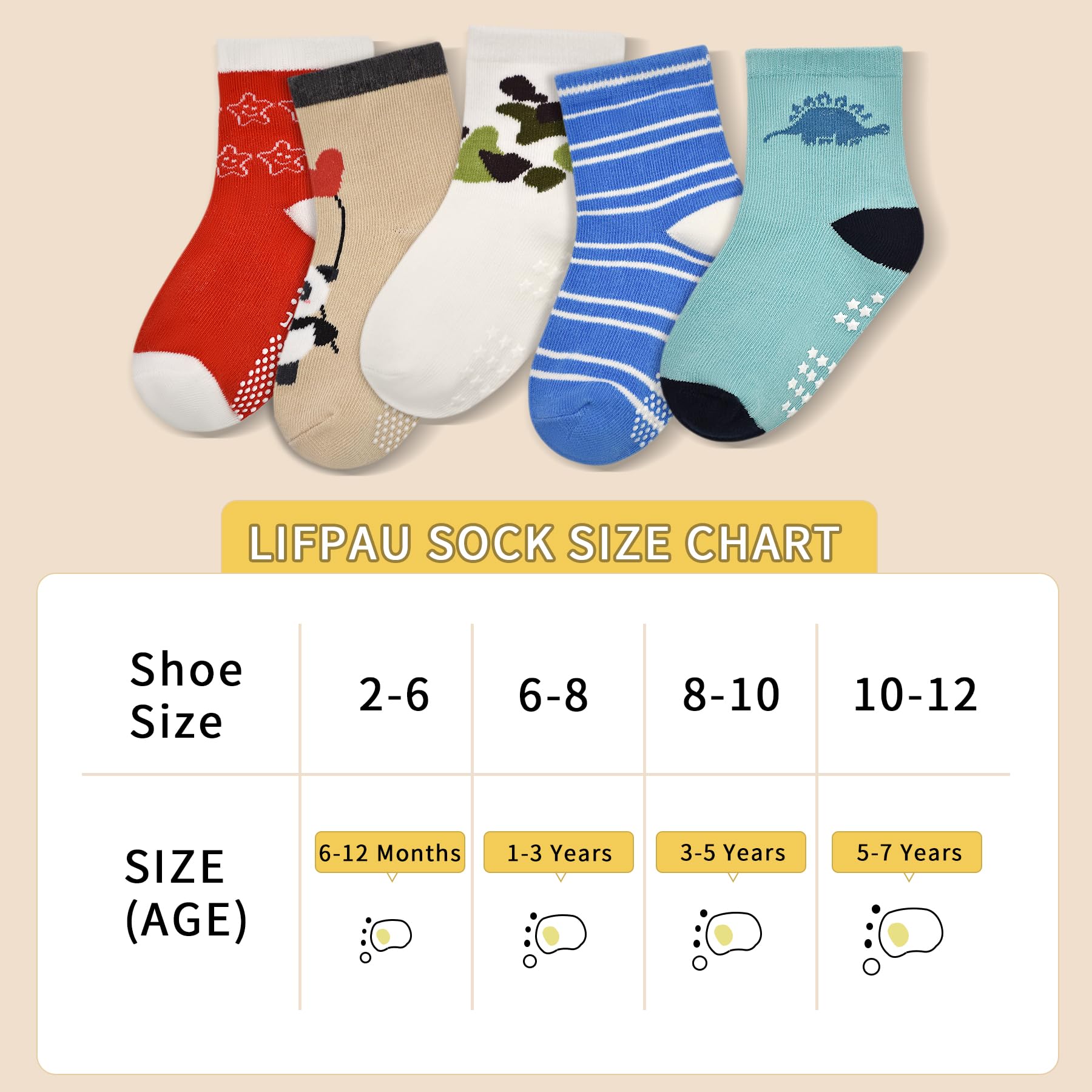 ELUTONG Non-Slip Toddler Crew Socks, 12 Pairs with Grip photo 6