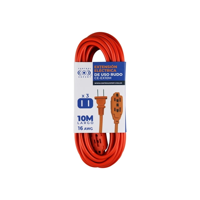 Extensión Eléctrica Uso Rudo 10 Metros Reforzada Color Naranja
