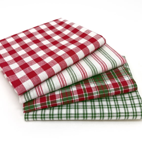 Merry & Bright Red Green Christmas Assorted Homespun Plaid Gingham Homespun Cotton Fabric Bundle - Set of 4 Fat Quarters by JCS