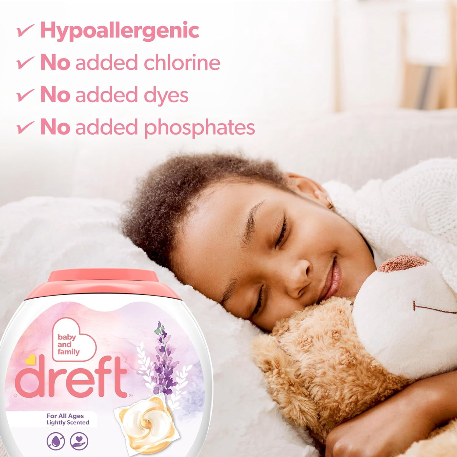 Dreft Laundry Detergent XL Pacs, Light Scent, Lavender, 45 Count