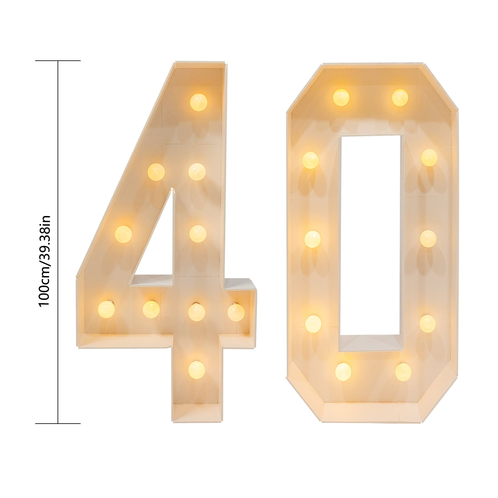 DENEST 40 Light Up Numbers with 20 LED Bulbs, 40th Birthday Party Decoration for Anniversaries