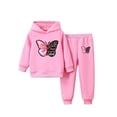 thumbnail image 3 of Kaerm Kids Girl Tracksuit Long Sleeve Hoodie Fleece Butterfly Print Sweatshirt with Sweatpant Pink 140, 3 of 5