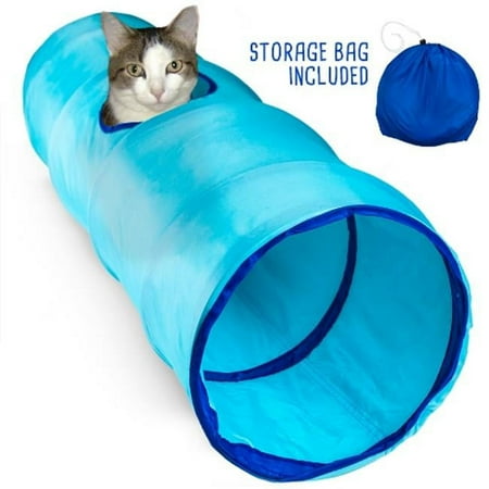 BrybellyHoldings 36 in. Blue Krinkle Collapsible Cat Tunnel With Peek Hole And Storage Bag