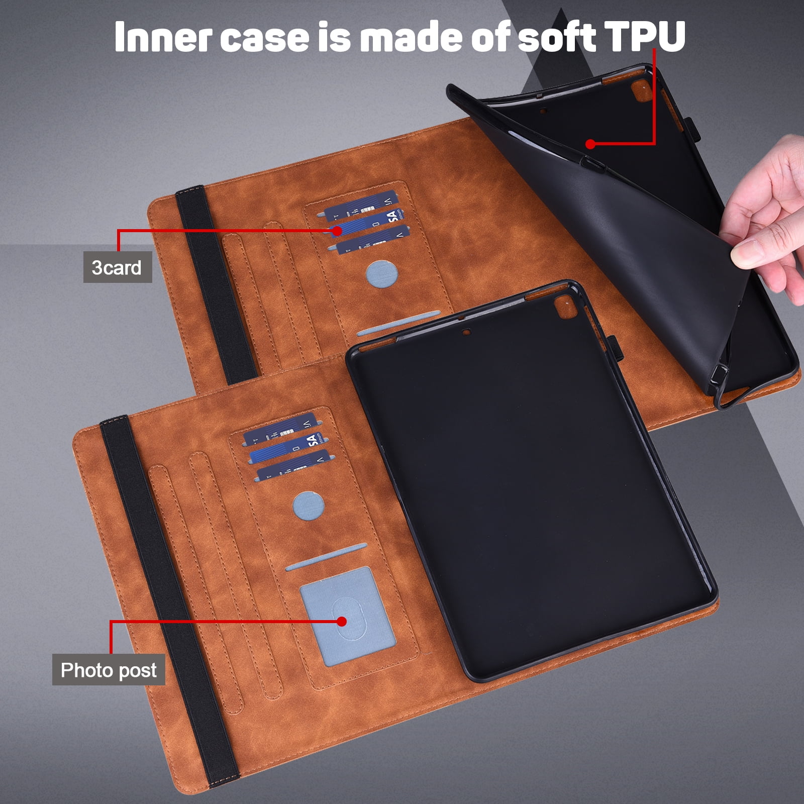Tarise for iPad 10th Generation Case 2022 with Pencil Holder, Embossed Pattern Premium PU Leather Folding Stand Shockproof Folio Book Slim Case Cover for 2022 iPad 10th Gen A2696 A2757 A2777, Brown