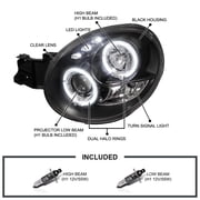 Spec-D Tuning LED Dual Halo Projector Headlights Black Compatible with 2002-2003 Subaru Impreza, Left + Right Pair Headlamps Assembly