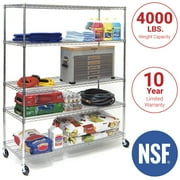 Seville Classics 60"W x 24"L x 72"H 5-Shelf Steel Wire Freestanding Shelves, Silver