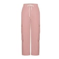 thumbnail image 4 of Mohiass Women High Waisted Wide Leg Cargo Pants Baggy Stretchy Casual Trousers Streetwear Fashion Trendy Travel Sweatpants Pink M, 4 of 5