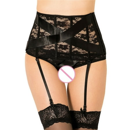 

Gaiseeis Fashion Sexy Girl Lace Lingerie Plus Size Women Underpant Garters Nightwear Black XL