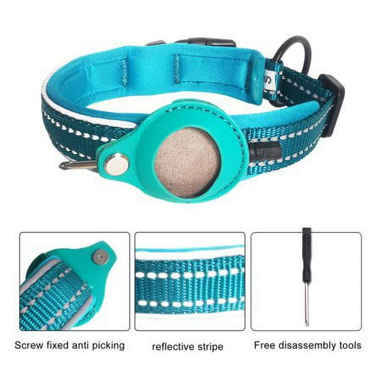 Reflective AirTag Dog Collar,Padded for Apple Air Tag Adjustable Dog Collar  with AirTag Holder Case for Heavy Duty Small Medium Large Dogs 