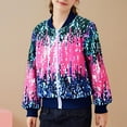 thumbnail image 2 of QQAMB Girls' Coat Ombre Sequin Bomber Jacket with Pockets Lightweight Sparkle Long Sleeve Zipper Gradient Jackets for Kid, 2 of 6