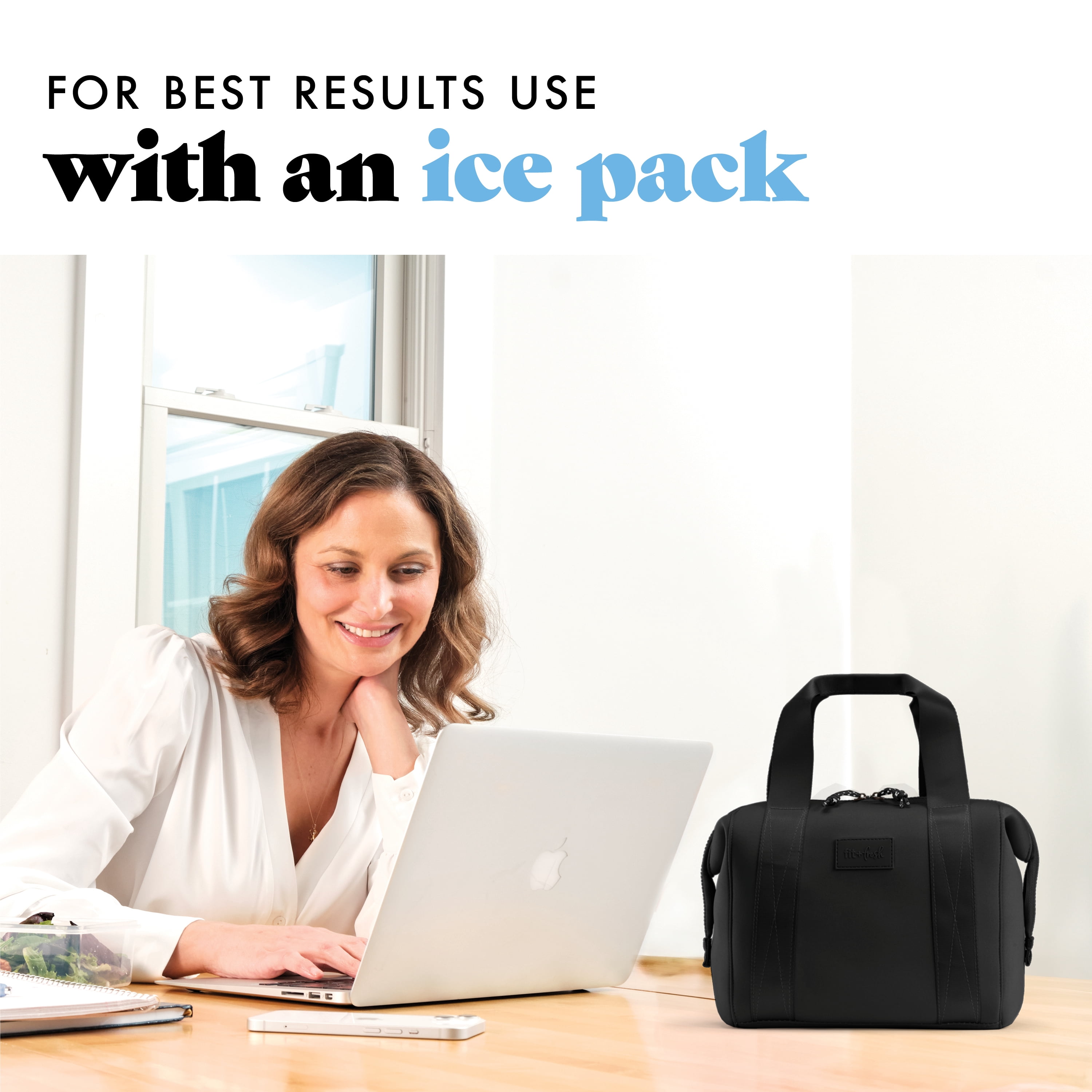 Fit & Fresh 4511CX3480 Women's Lunch Bag, Self Insulating Neoprene Material Lunch Box With Containers & Ice Pack, Black