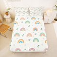 thumbnail image 4 of Manfei Kawaii Rainbow King Sheets, Cute Spring Floral Bedding, White Cream, 4-Piece, 1 Flat Sheet, 1 Fitted Sheet and 2 Pillowcases, 4 of 6